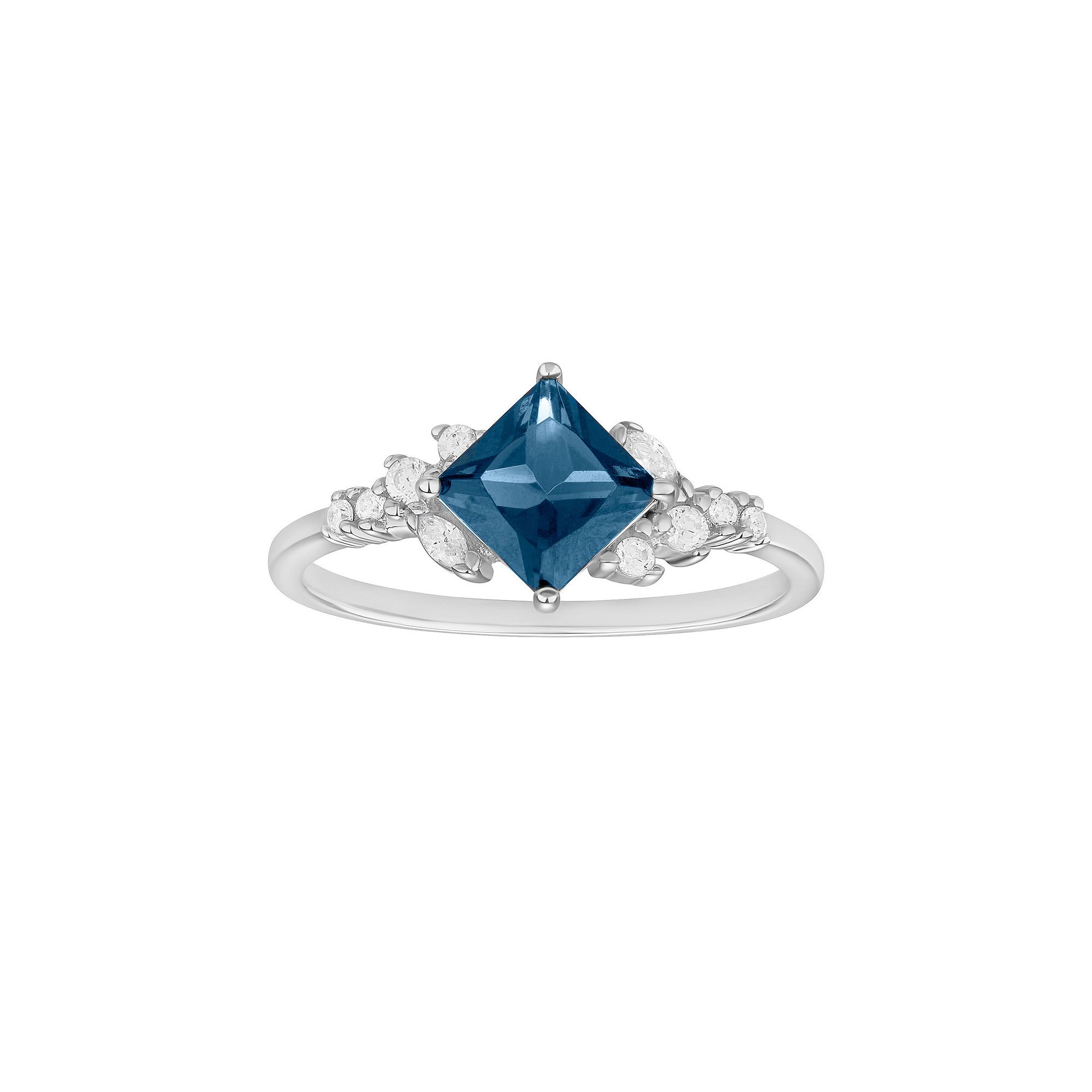 PRIMROSE Sterling Silver Blue Nano & Cubic Zirconia Cluster Ring, Womens, 