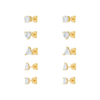 PRIMROSE Sterling Silver Cubic Zirconia 5-Pair Stud Earring Set