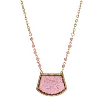 1928 Frosted Glass Floral Embossed Beaded Necklace