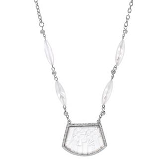 1928 Frosted Glass Floral Embossed Beaded Necklace