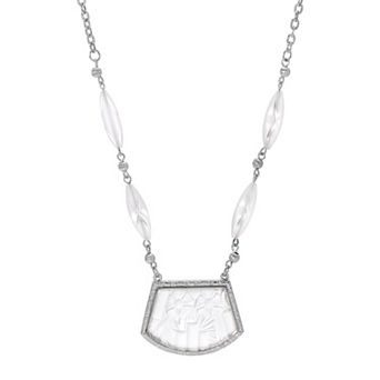 1928 Frosted Glass Floral Embossed Beaded Necklace