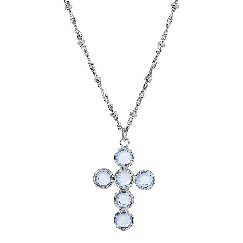 1928 Blue Crystal Cross Necklace, Womens