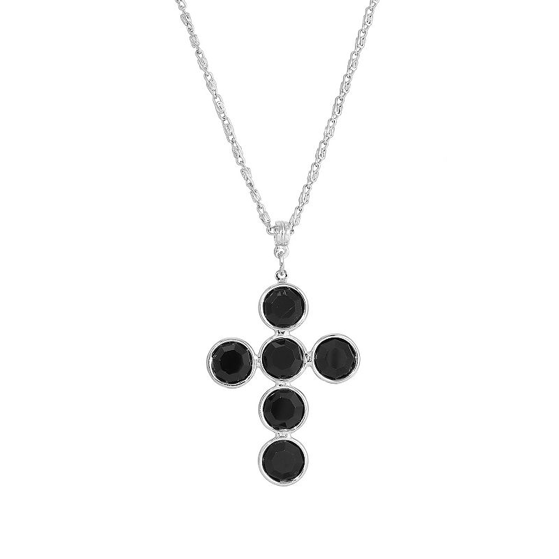 53503782 1928 Black Crystal Cross Necklace, Womens sku 53503782