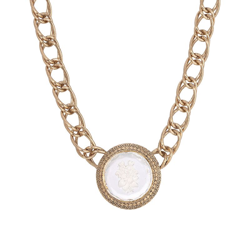1928 Clear Intaglio Pendant Chain Necklace, Womens, Multicolor