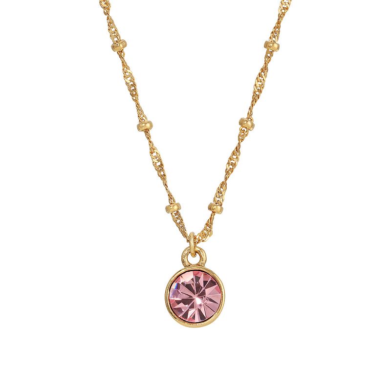 1928 Round Crystal Pendant Necklace, Womens, Pink