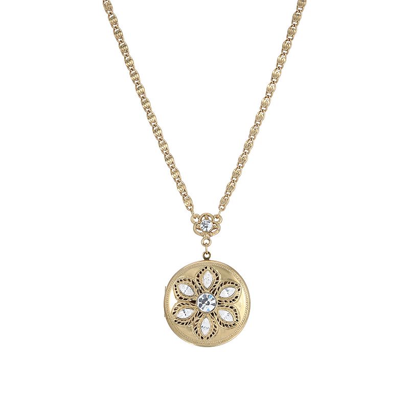1928 Crystal Round Locket Necklace, Womens, White