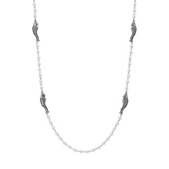 1928 Pewter Parrot Pearl Chain Necklace