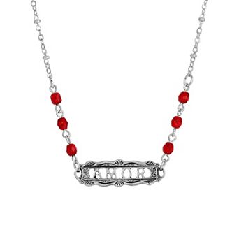 1928 Pewter Red Beaded "Amor" Necklace