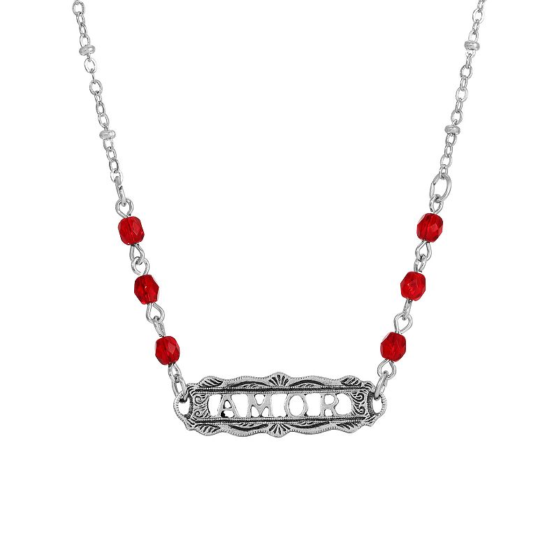 55620913 1928 Pewter Red Beaded Amor Necklace, Womens sku 55620913