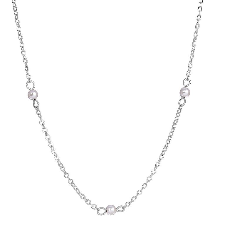 1928 Faux Pearl Chain Necklace, Womens, Grey