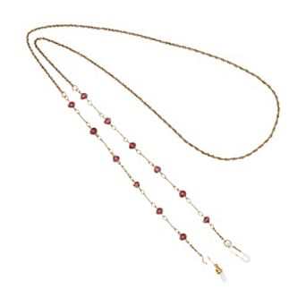 1928 Gold Tone Purple Faux Cat's Eye Bead Eyeglass Holder