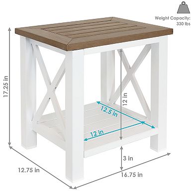Sunnydaze 17.25 in Polystyrene Corner Stool with Storage Shelf - Farmhouse