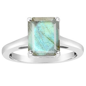 Alyson Layne Sterling Silver Emerald Cut Labradorite Ring