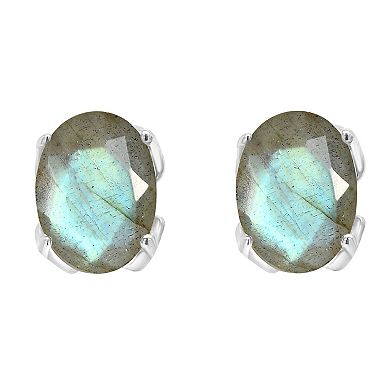 Alyson Layne Sterling Silver Oval Labradorite Stud Earrings