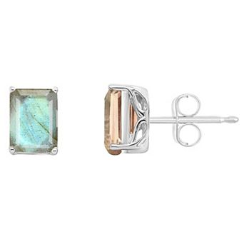 Alyson Layne Sterling Silver Emerald Cut Labradorite Stud Earrings