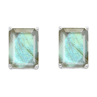 Alyson Layne Sterling Silver Emerald Cut Labradorite Stud Earrings