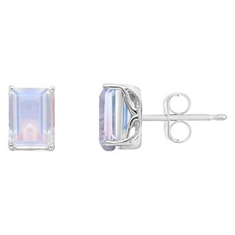 Alyson Layne Sterling Silver Emerald Cut Moonstone Stud Earrings