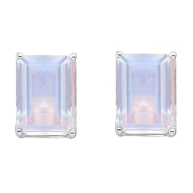 Alyson Layne Sterling Silver Emerald Cut Moonstone Stud Earrings