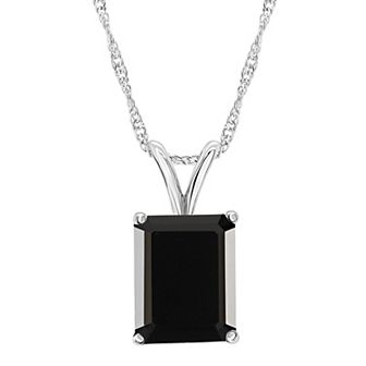 Alyson Layne Sterling Silver Emerald Cut Onyx Pendant Necklace