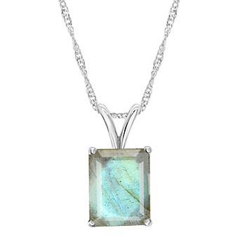 Alyson Layne Sterling Silver Emerald Cut Labradorite Pendant Necklace