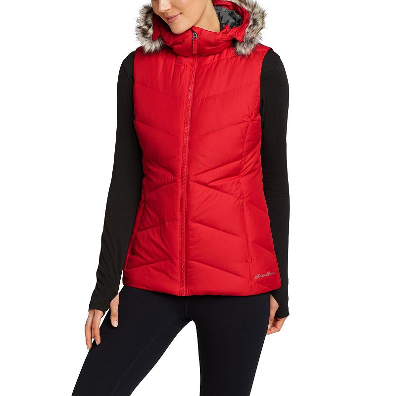Womens Eddie Bauer Faux-Fur Hood Classic Down Vest, Size: Small, Brt Red
