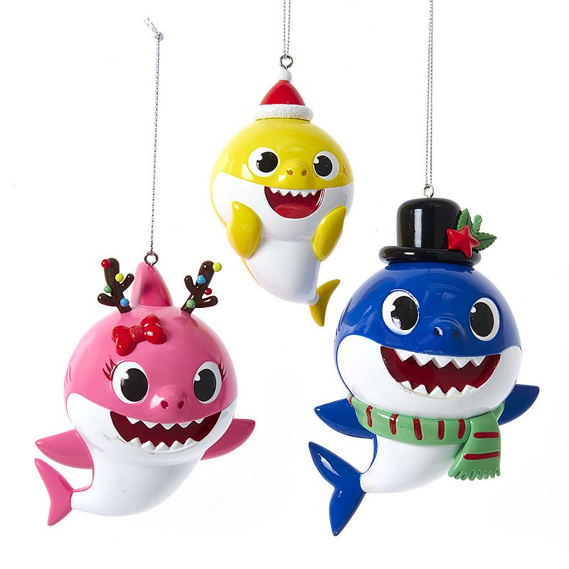 Baby Shark Family Christmas Ornament 3-piece Set, Multicolor