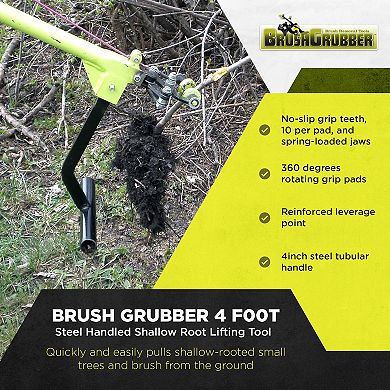 Brush Grubber Heavy Duty 4 Foot Steel Handled Shallow Root Lifting Tool, Green