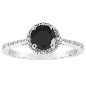 Celebration Gems Sterling Silver 6 mm Round Onyx & Diamond Accent Ring