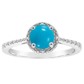 Celebration Gems Sterling Silver 6 mm Round Stabilized Turquoise & Diamond Accent Ring