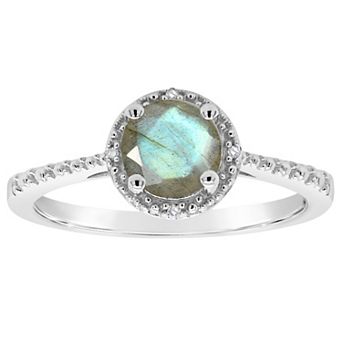 Celebration Gems Sterling Silver 6 mm Round Labradorite & Diamond Accent Ring