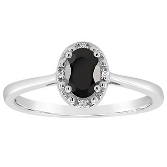 Celebration Gems Sterling Silver 6 mm x 4 mm Oval Onyx & Diamond Accent Halo Ring