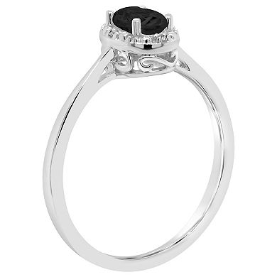 Celebration Gems Sterling Silver 6 mm x 4 mm Oval Onyx and Diamond Accent Halo Ring
