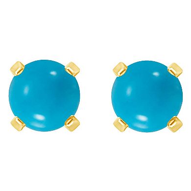 Celebration Gems 14k Gold Round Stabilized Turquoise Stud Earrings