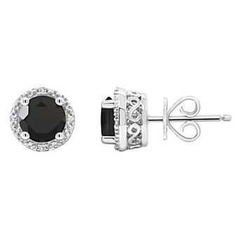 Celebration Gems Sterling Silver Round Onyx Diamond Accent Halo Stud Earrings