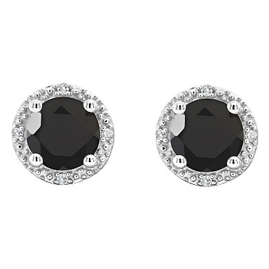 Celebration Gems Sterling Silver Round Onyx Diamond Accent Stud Earrings