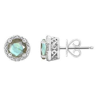 Celebration Gems Sterling Silver Round Labradorite Diamond Accent Stud Earrings
