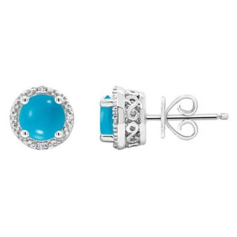 Celebration Gems Sterling Silver Round Stabilized Turquoise Diamond Accent Stud Earrings