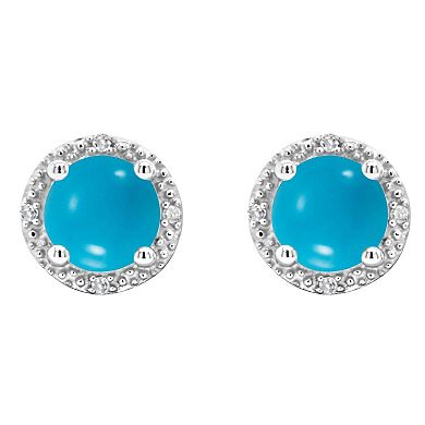 Celebration Gems Sterling Silver Round Stabilized Turquoise Diamond Accent Stud Earrings