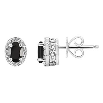 Celebration Gems Sterling Silver Oval Onyx & Diamond Accent Stud Earrings