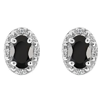 Celebration Gems Sterling Silver Oval Onyx and Diamond Accent Stud Earrings