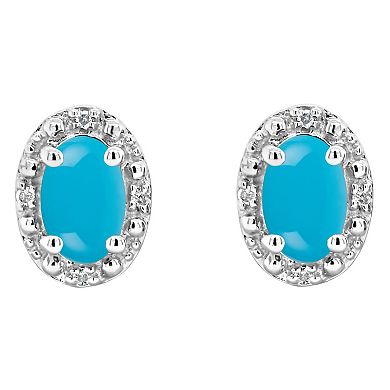 Celebration Gems Sterling Silver Oval Stabilized Turquoise & Diamond Accent Stud Earrings