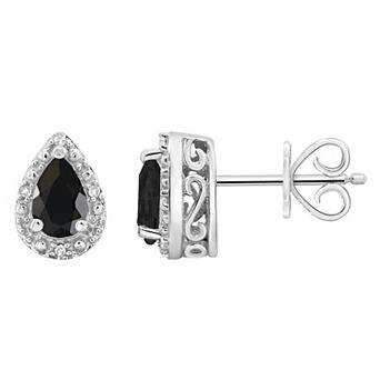 Celebration Gems Sterling Silver Pear Shaped Onyx & Diamond Accent Stud Earrings