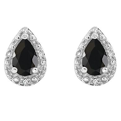 Celebration Gems Sterling Silver Pear Shaped Onyx and Diamond Accent Stud Earrings