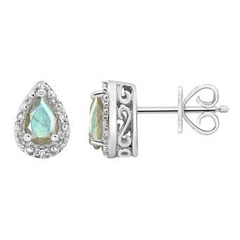 Celebration Gems Sterling Silver Pear Shaped Labradorite Diamond Accent Stud Earrings