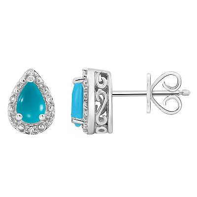 Flower Pendant Reconstituted Turquoise Sterling Silver Pear Shapes Flower Pendant Reconstituted Turquoise Sterling Silver Pear Shapes