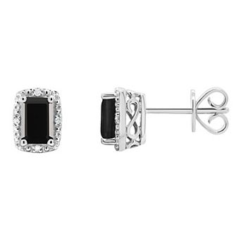 Celebration Gems Sterling Silver Emerald Cut Onyx & Diamond Accent Stud Earrings
