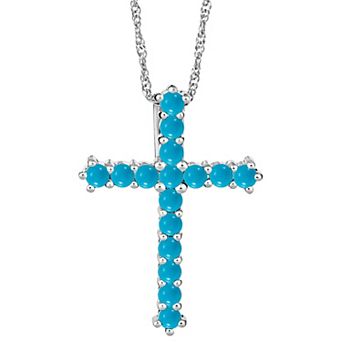 Celebration Gems Sterling Silver Stabilized Turquoise Cross Pendant Necklace