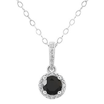 Celebration Gems Sterling Silver Round Onyx & Diamond Accent Pendant Necklace