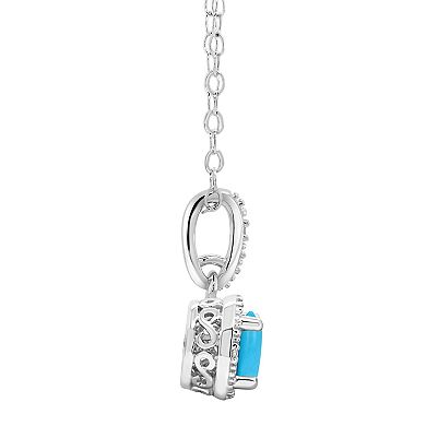 Celebration Gems Sterling Silver Round Stabilized Turquoise & Diamond Accent Halo Pendant Necklace