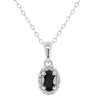 Celebration Gems Sterling Silver Oval Onyx & Diamond Accent Halo Pendant Necklace
